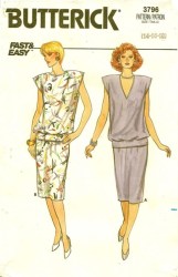 3796 1986 EZ LOOSE BLOUSON TOP, SKIRT PATTERN 14-18